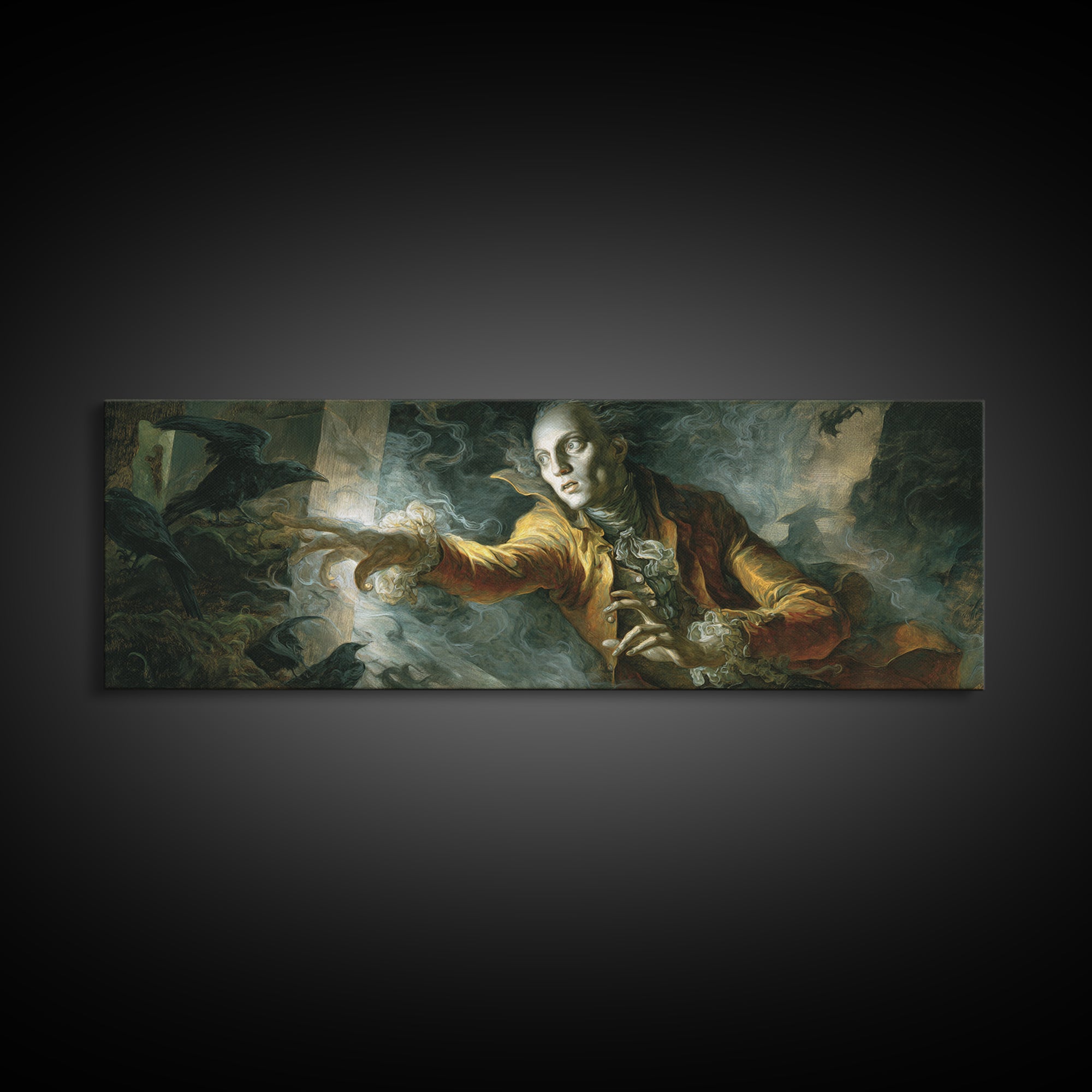The Mirror Spirit, Visionary Gothic Art, Extra Wide Wall Art, Macabre Wall Art, Framed Canvas Print, Halloween Wall Art