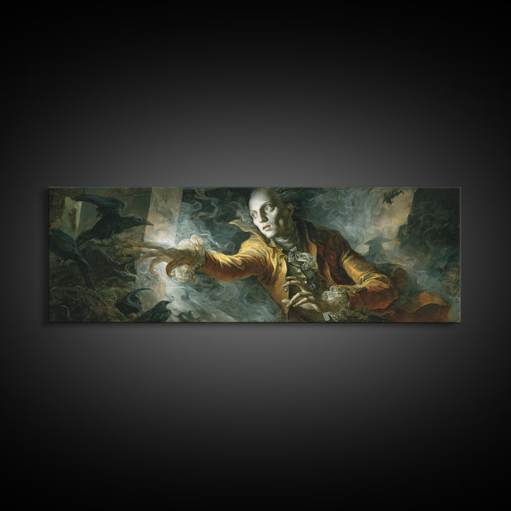 The Mirror Spirit, Visionary Gothic Art, Extra Wide Wall Art, Macabre Wall Art, Framed Canvas Print, Halloween Wall Art
