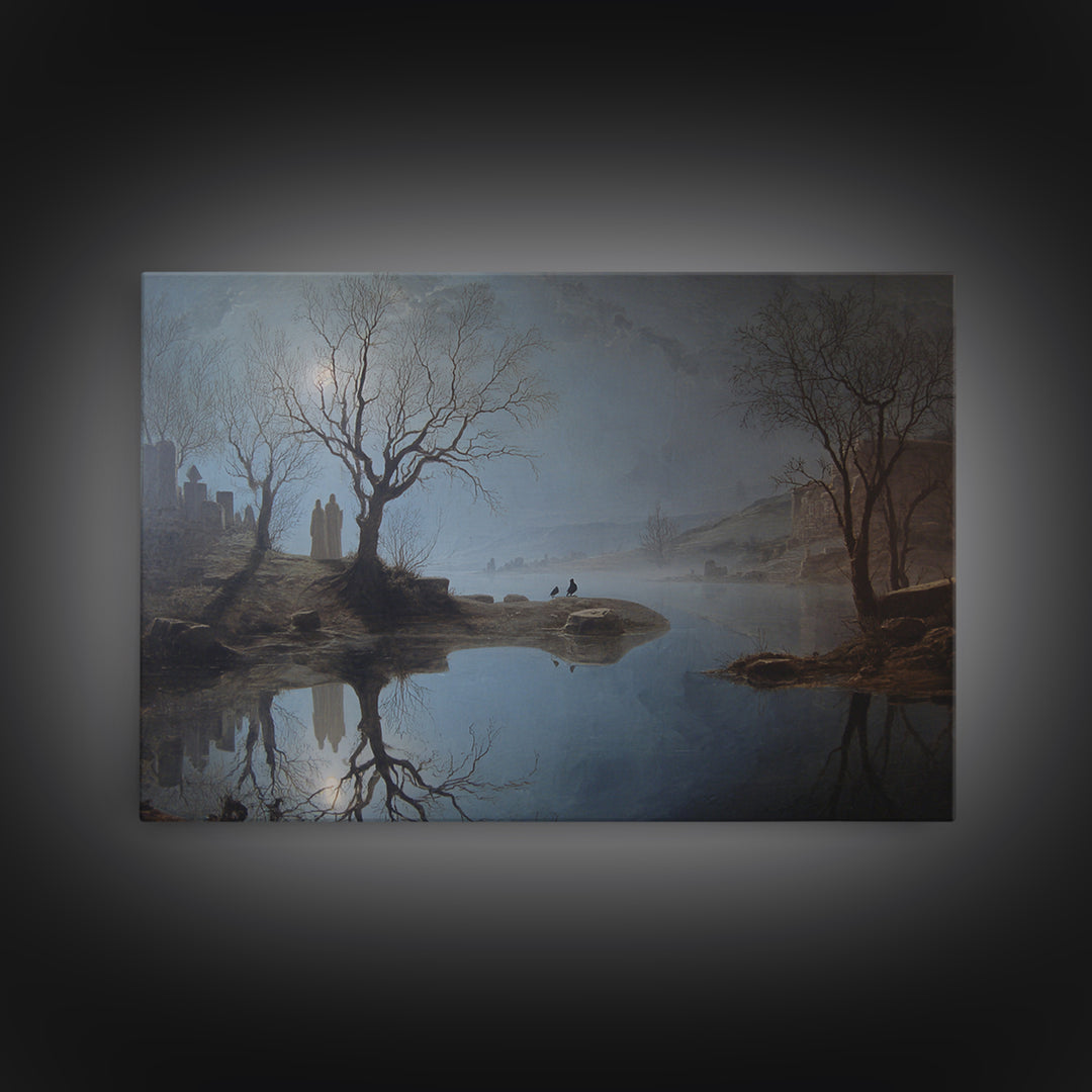 The Mirror Spirit, Romantic Gothic Landscape, Landscape Wall Art, Macabre Wall Art, Canvas Print, Halloween Wall Art