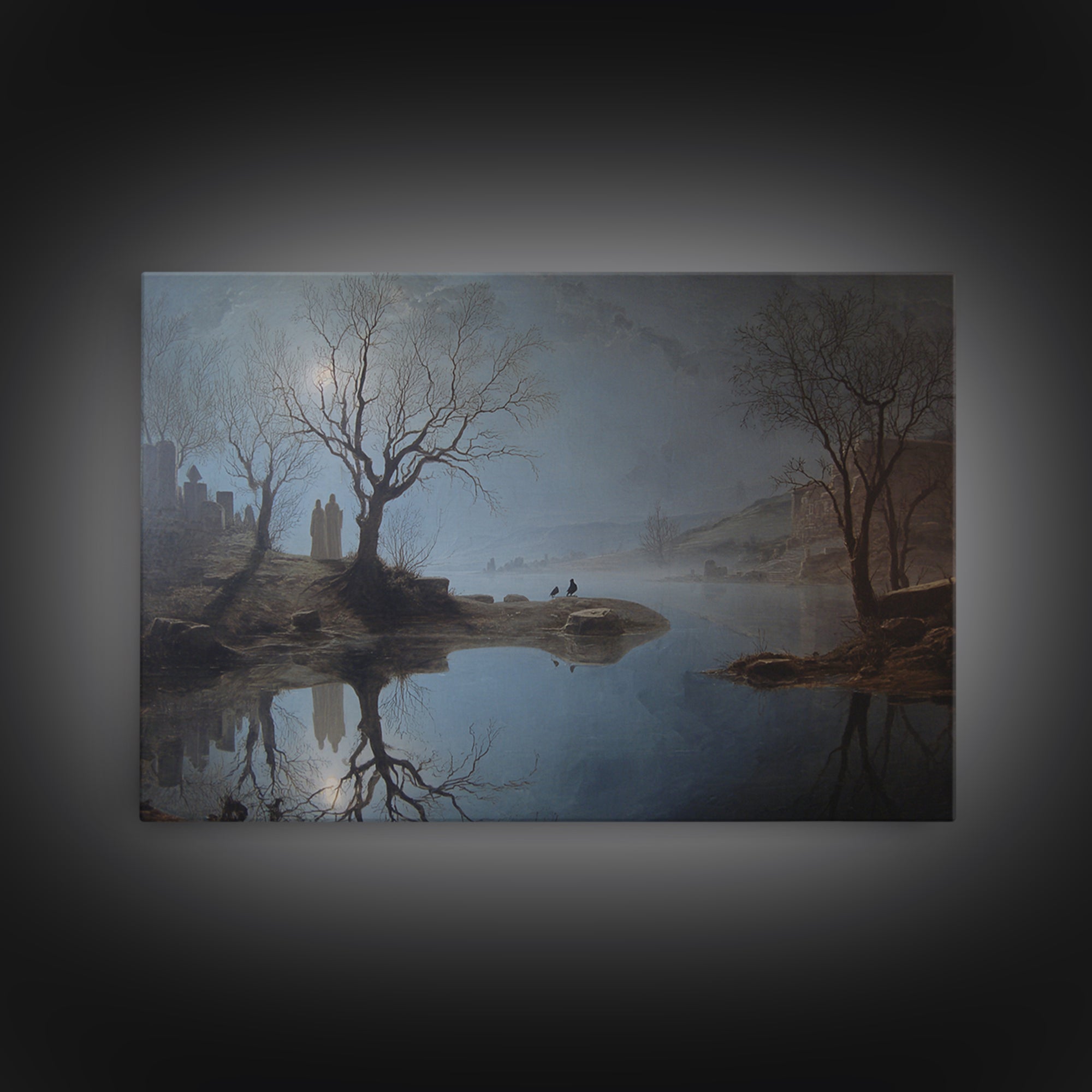 The Mirror Spirit, Romantic Gothic Landscape, Landscape Wall Art, Macabre Wall Art, Canvas Print, Halloween Wall Art