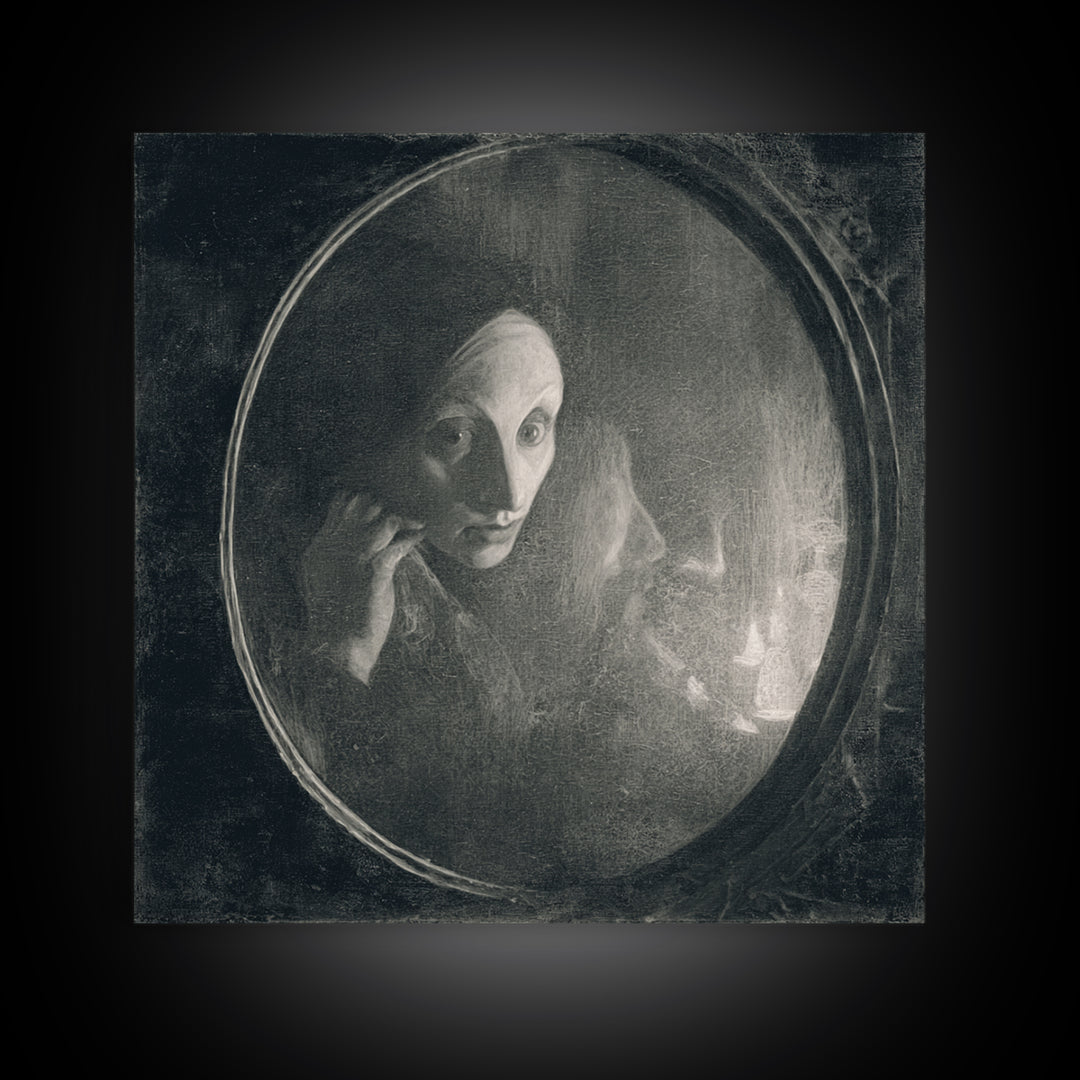 The Mirror Spirit, Symbolist Dream Art, Square Wall Art, Gothic Horror Wall Art, Framed Canvas Print, Halloween Wall Art