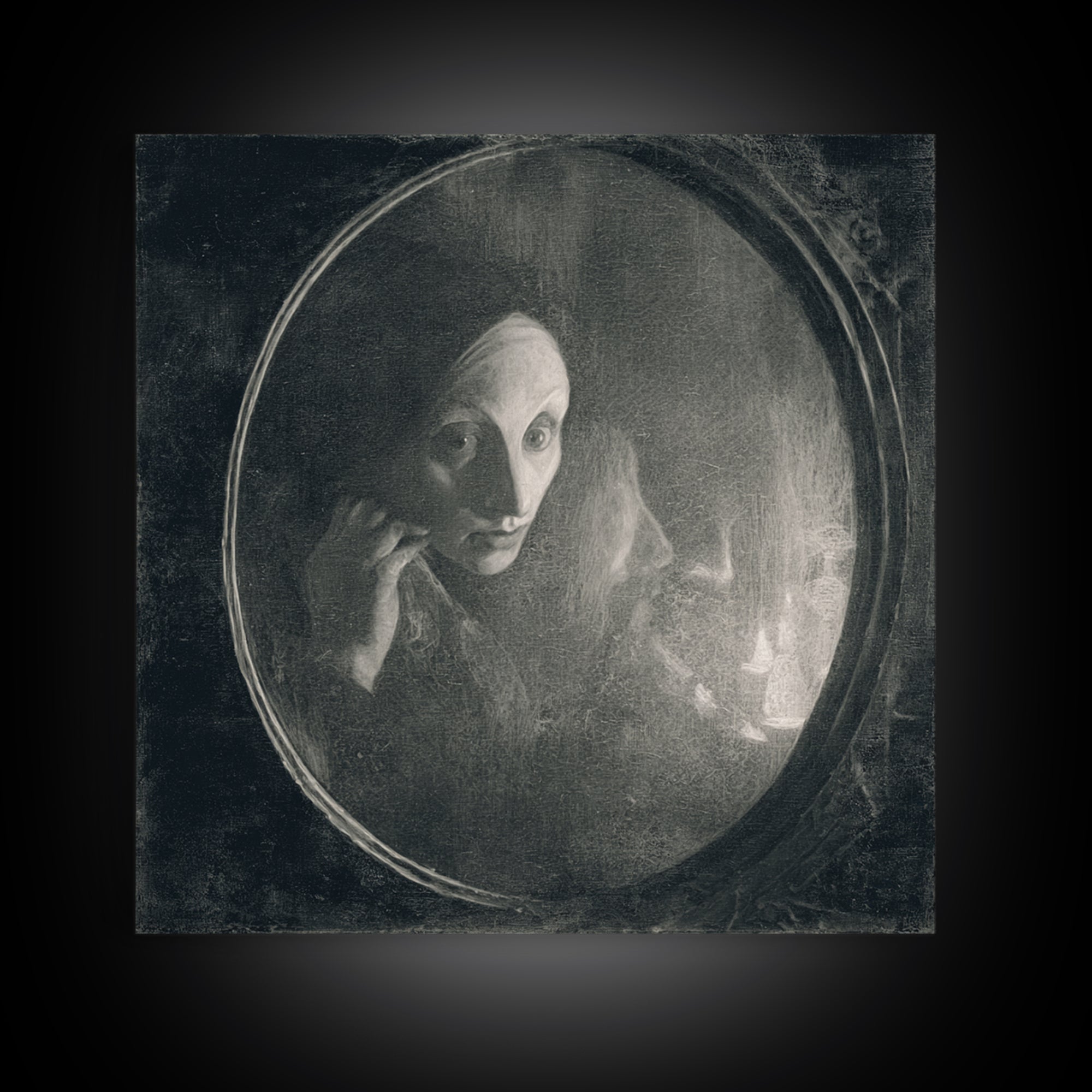 The Mirror Spirit, Symbolist Dream Art, Square Wall Art, Gothic Horror Wall Art, Framed Canvas Print, Halloween Wall Art