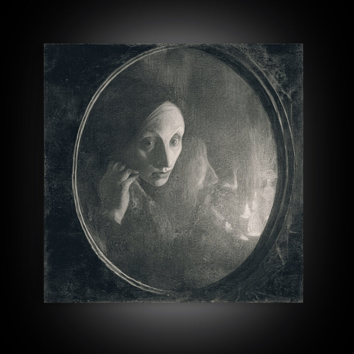 The Mirror Spirit, Symbolist Dream Art, Square Wall Art, Gothic Horror Wall Art, Framed Canvas Print, Halloween Wall Art