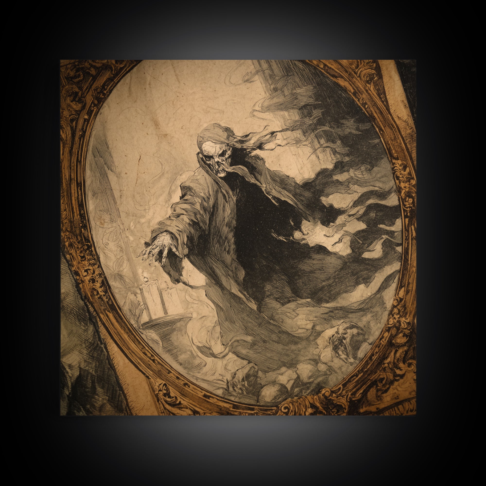 The Mirror Spirit, Decadent Gothic Art, Square Wall Art, Dark Halloween Decor, Framed Canvas Print, Halloween Wall Art