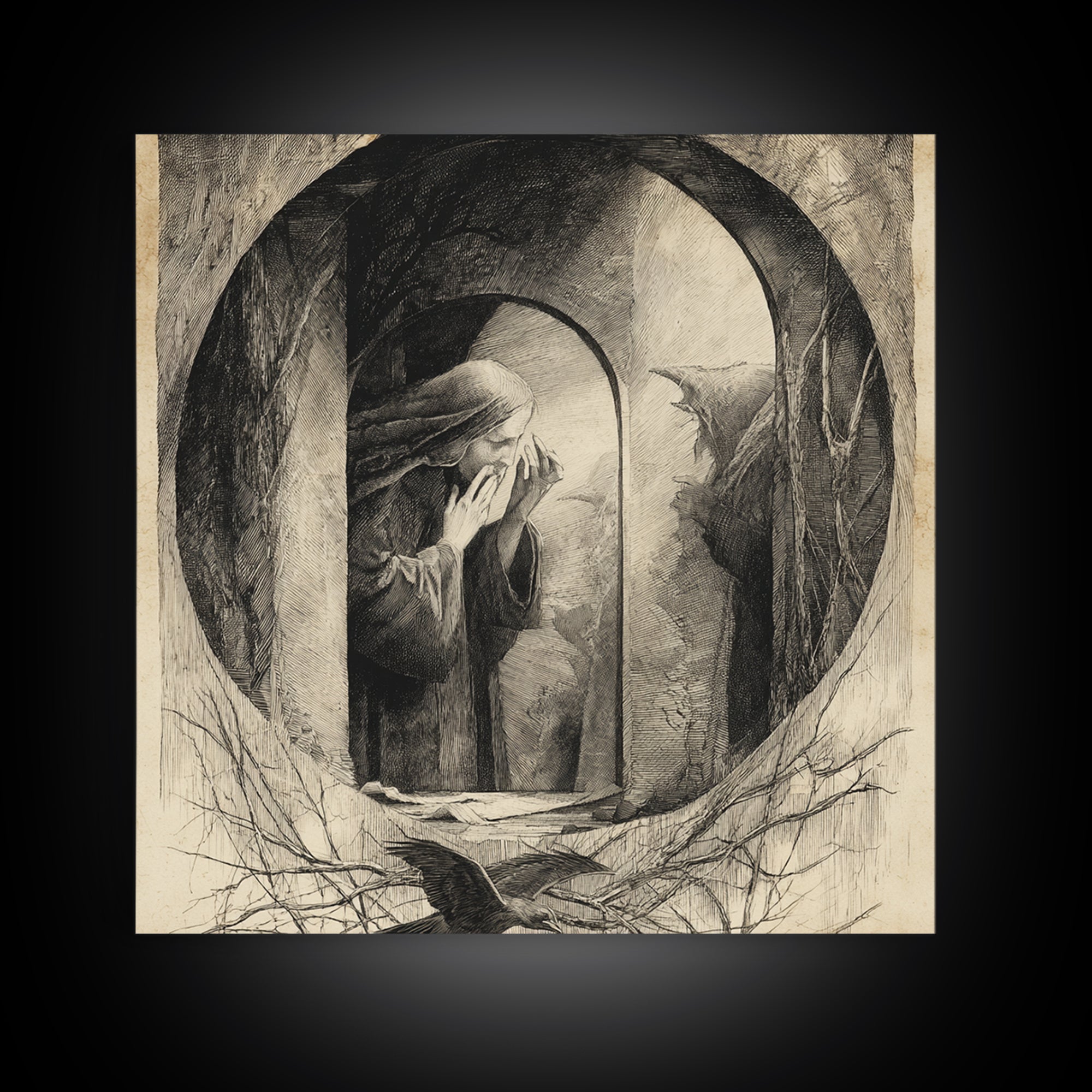 The Mirror Spirit, Expressionist Nightmare Art, Square Wall Art, Gothic Horror Wall Art, Canvas Print, Halloween Wall Art