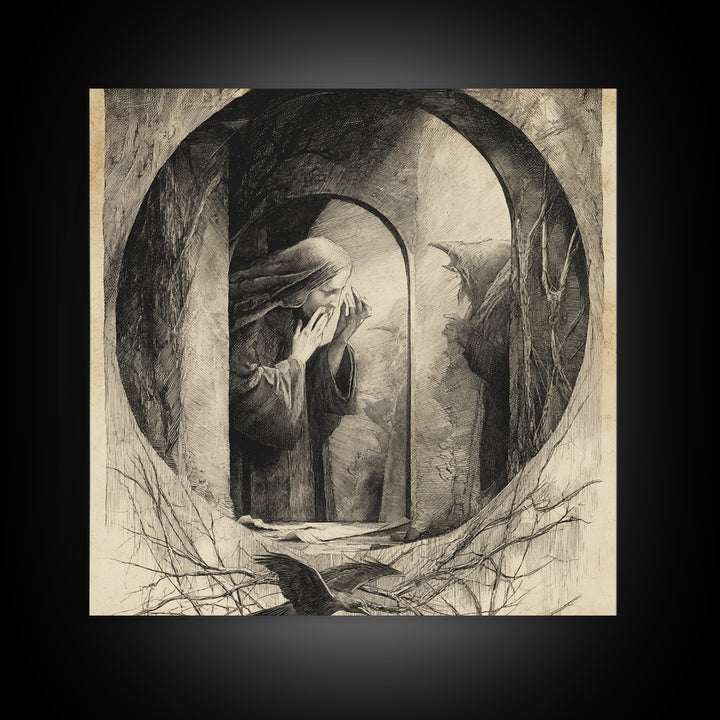 The Mirror Spirit, Expressionist Nightmare Art, Square Wall Art, Gothic Horror Wall Art, Canvas Print, Halloween Wall Art