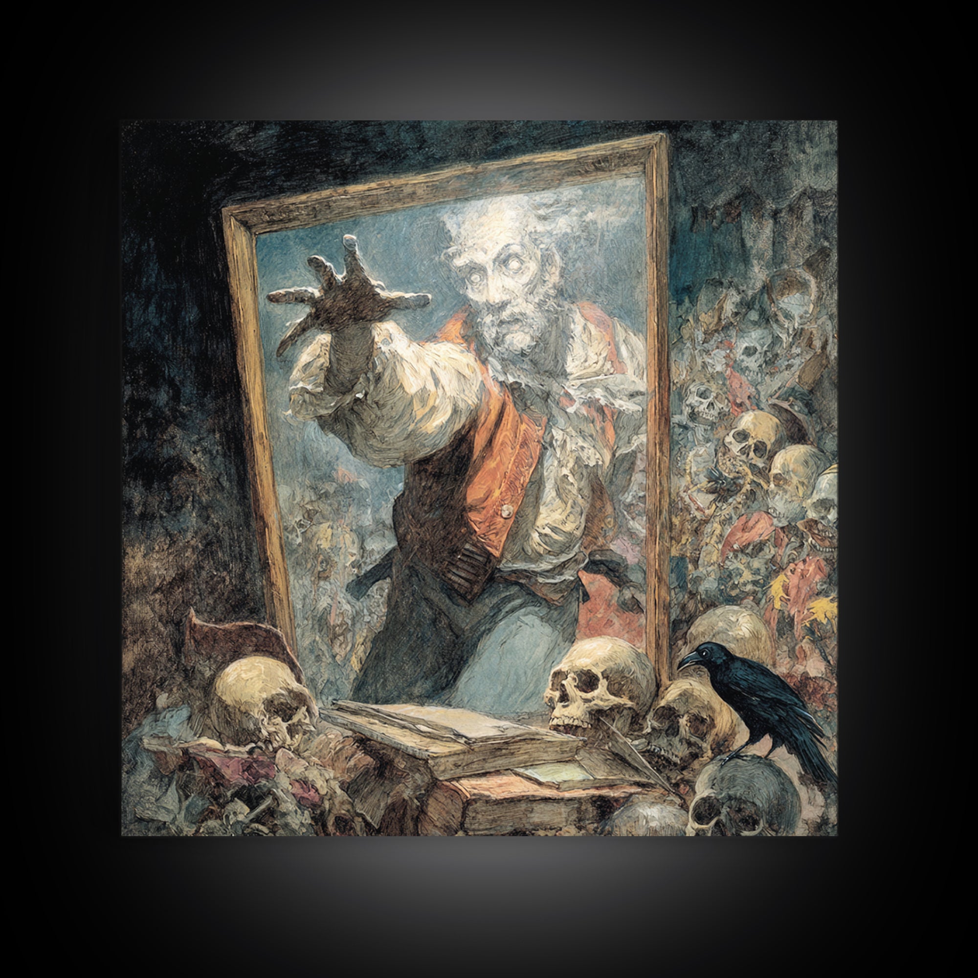 The Mirror Spirit, Grotesque Carnival Art, Square Wall Art, Dark Fantasy Wall Art, Framed Canvas Print, Halloween Wall Art