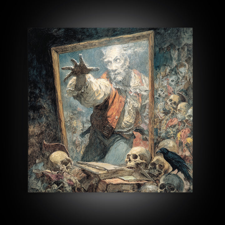 The Mirror Spirit, Grotesque Carnival Art, Square Wall Art, Dark Fantasy Wall Art, Framed Canvas Print, Halloween Wall Art