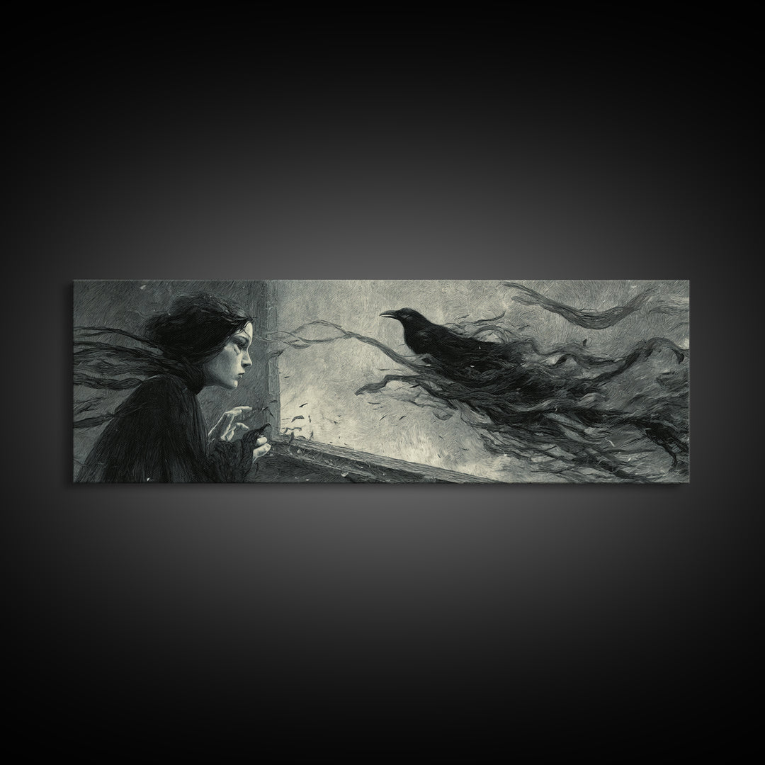 The Mirror Spirit, Expressionist Gothic Art, Extra Wide Wall Art, Macabre Wall Art, Framed Canvas Print, Halloween Wall Art