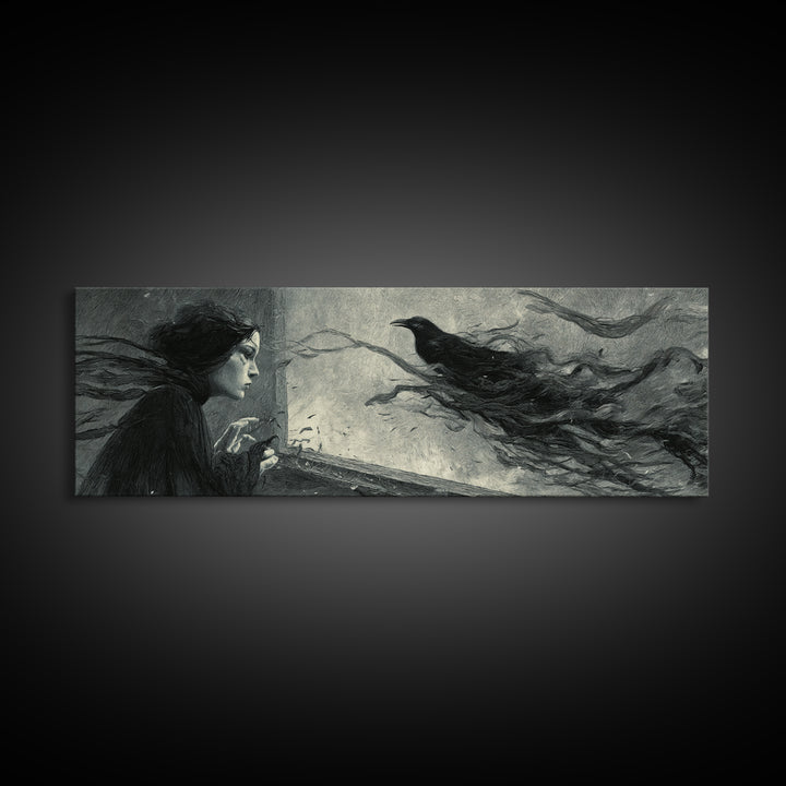 The Mirror Spirit, Expressionist Gothic Art, Extra Wide Wall Art, Macabre Wall Art, Framed Canvas Print, Halloween Wall Art