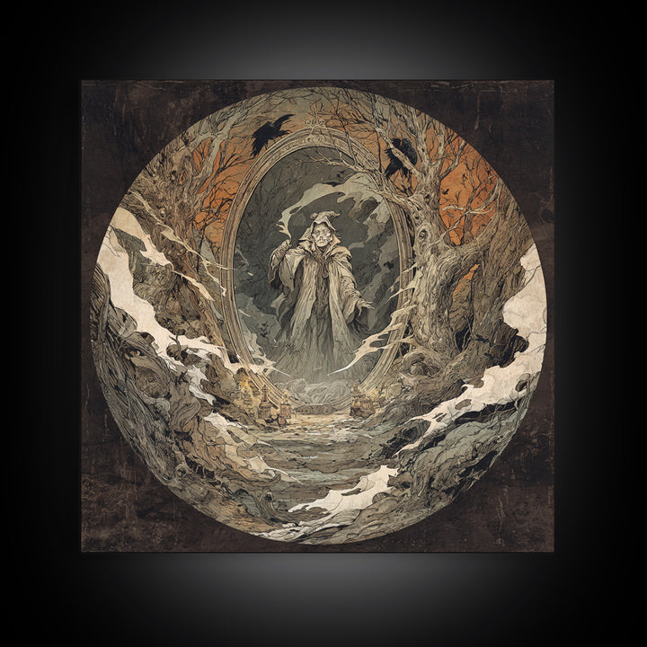 The Mirror Spirit, Gothic Storybook Art, Square Wall Art, Dark Halloween Decor, Canvas Print, Halloween Wall Art, Statement Wall Art
