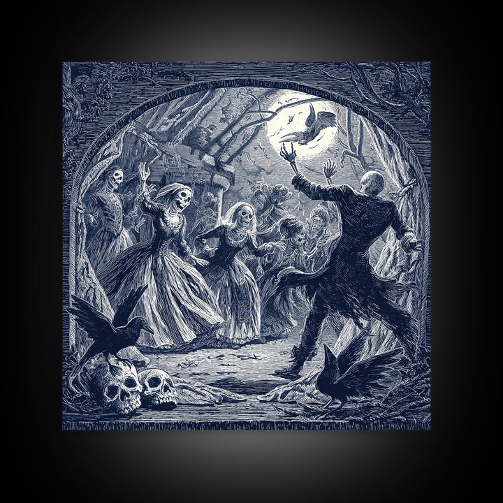 The Mirror Spirit, Macabre Folk Print Art, Square Wall Art, Dark Halloween Decor, Canvas Print, Halloween Wall Art