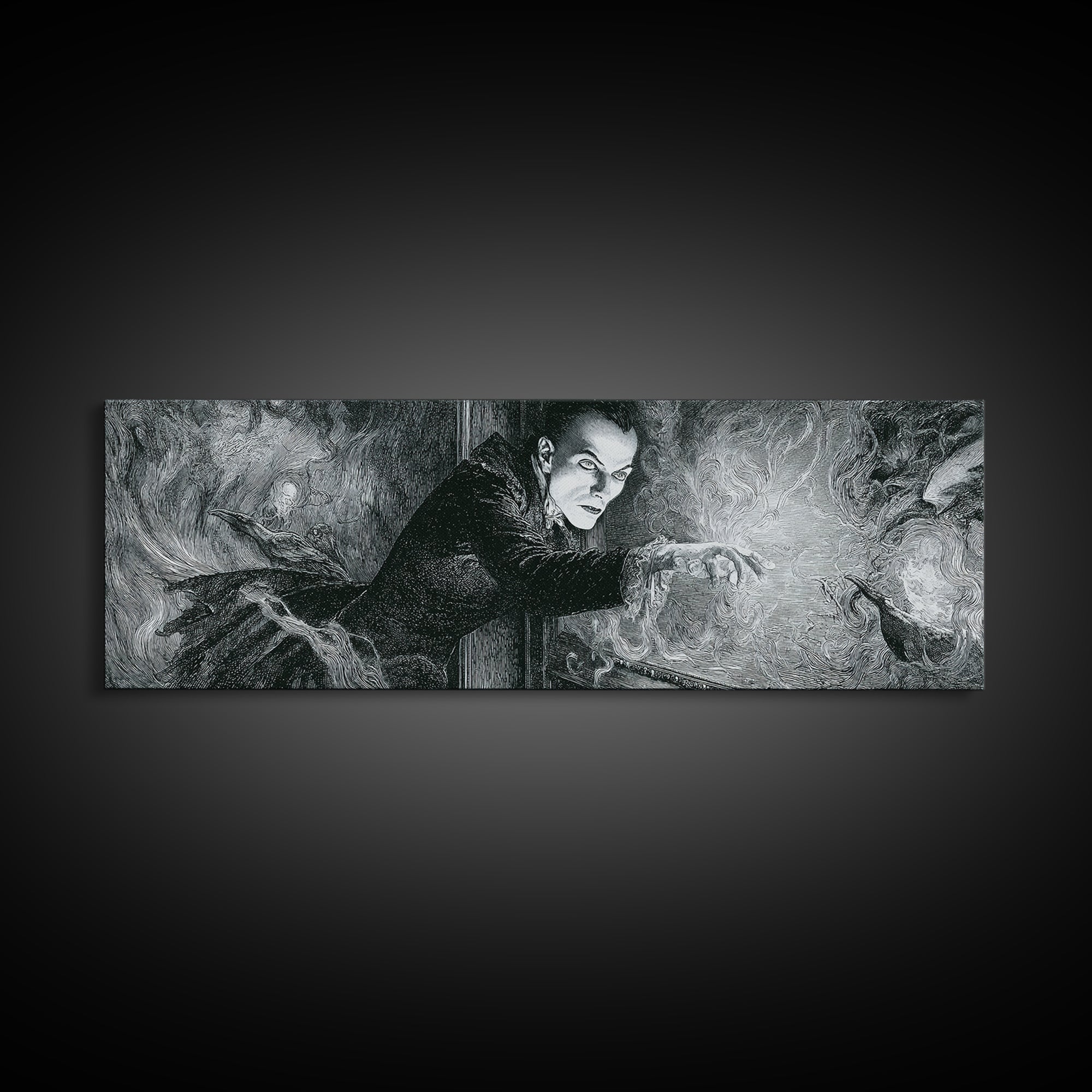 The Mirror Spirit, Victorian Macabre Art, Extra Wide Wall Art, Macabre Wall Art, Framed Canvas Print, Halloween Wall Art