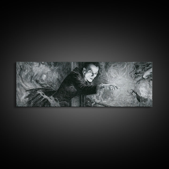 The Mirror Spirit, Victorian Macabre Art, Extra Wide Wall Art, Macabre Wall Art, Framed Canvas Print, Halloween Wall Art