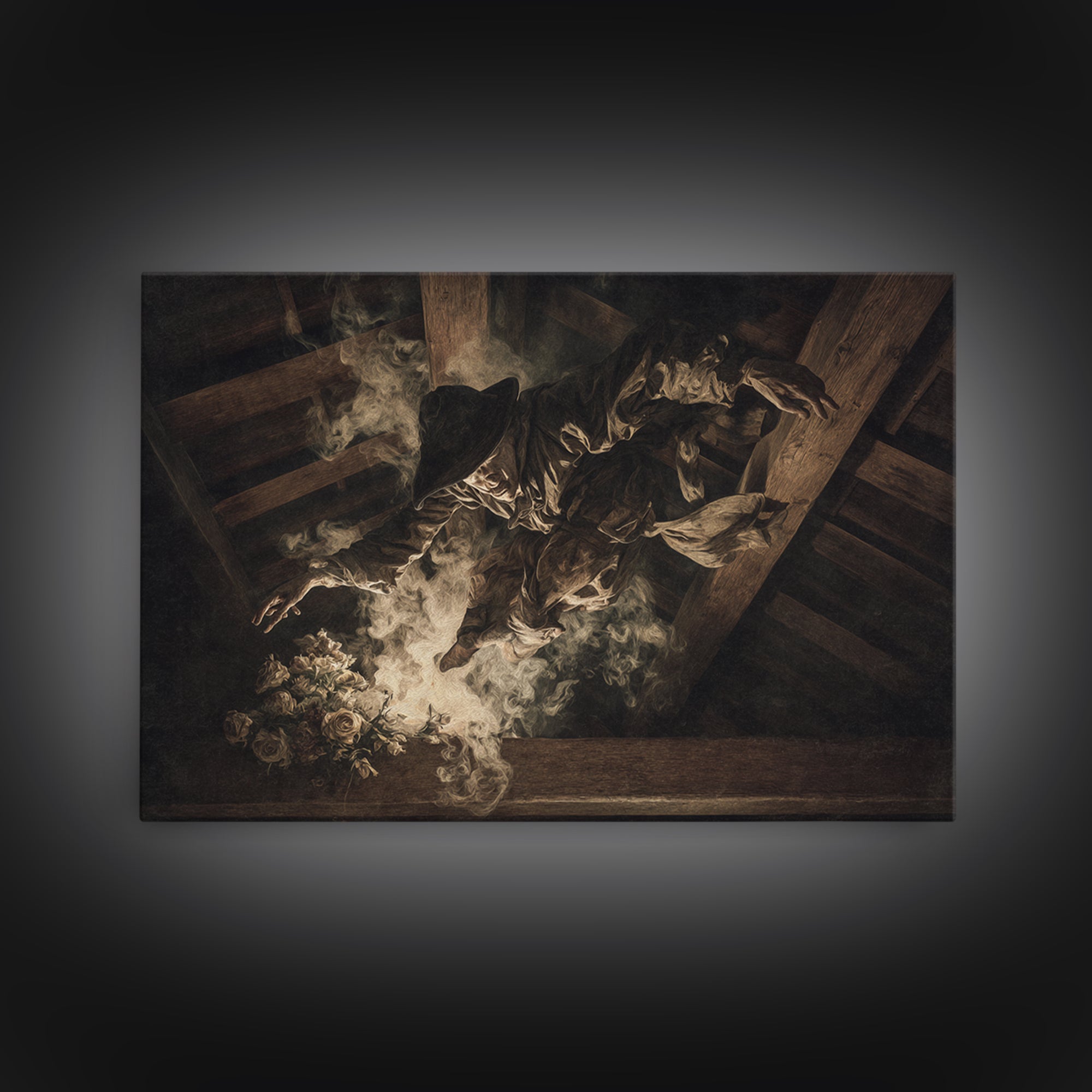 The Attic Whisperer, Dark Renaissance Art, Landscape Wall Art, Macabre Wall Art, Canvas Print, Halloween Wall Art
