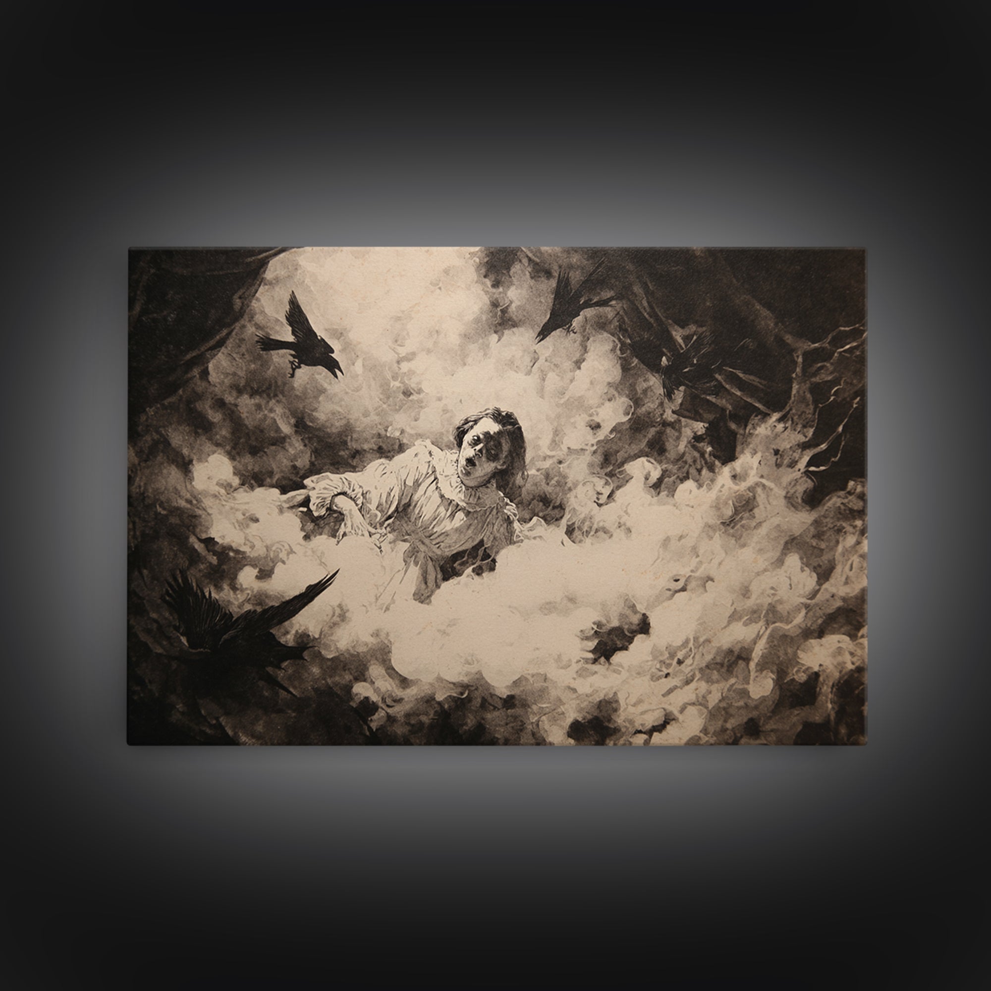 The Attic Whisperer, Dark Romantic Horror Art, Landscape Wall Art, Gothic Horror Wall Art, Framed Canvas Print, Halloween Wall Art