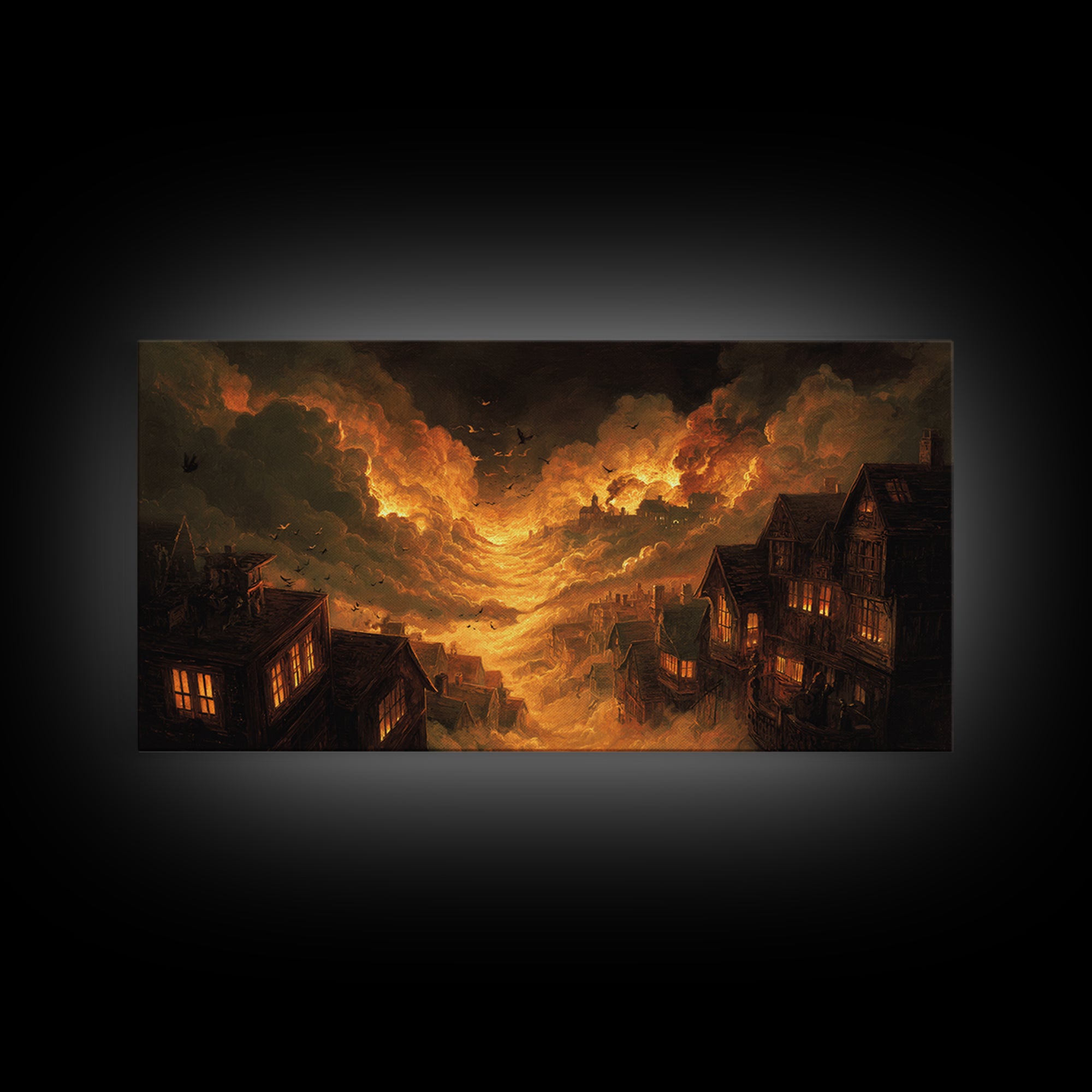 The Attic Whisperer, Apocalyptic Romantic Art, Wide Panoramic Art, Macabre Wall Art, Canvas Print, Halloween Wall Art, Statement Wall Art