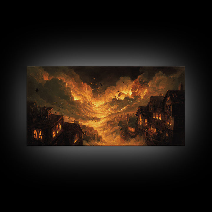 The Attic Whisperer, Apocalyptic Romantic Art, Wide Panoramic Art, Macabre Wall Art, Canvas Print, Halloween Wall Art, Statement Wall Art