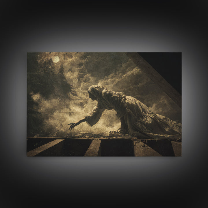 The Attic Whisperer, Symbolist Gothic Landscape, Landscape Wall Art, Macabre Wall Art, Framed Canvas Print, Halloween Wall Art