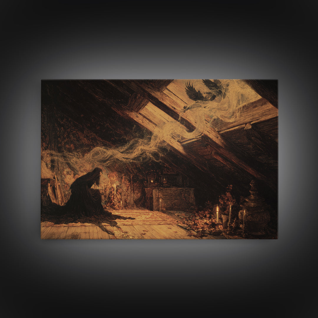 The Attic Whisperer, Ornate Symbolist Art, Landscape Wall Art, Dark Fantasy Wall Art, Canvas Print, Halloween Wall Art