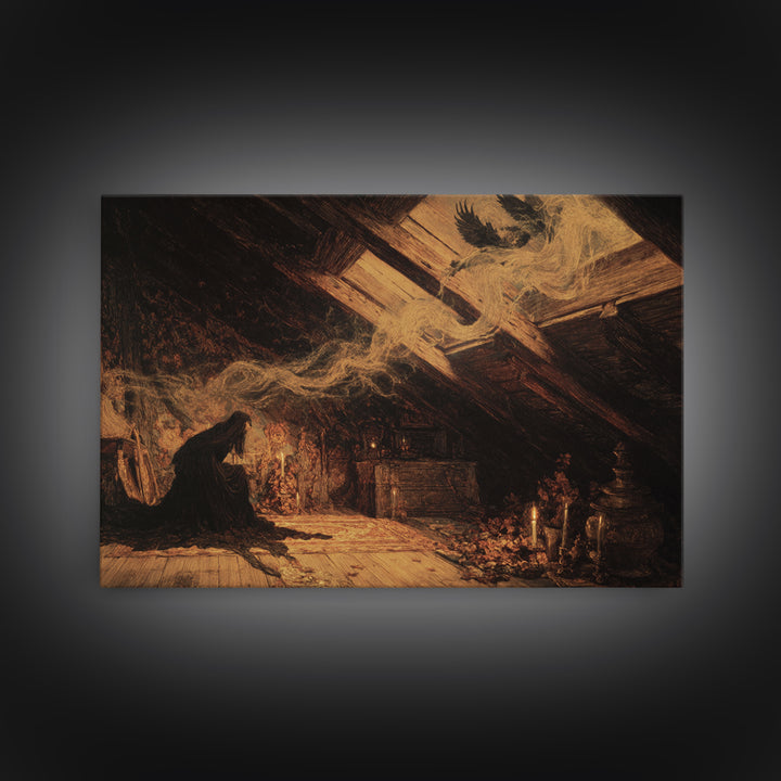 The Attic Whisperer, Ornate Symbolist Art, Landscape Wall Art, Dark Fantasy Wall Art, Canvas Print, Halloween Wall Art