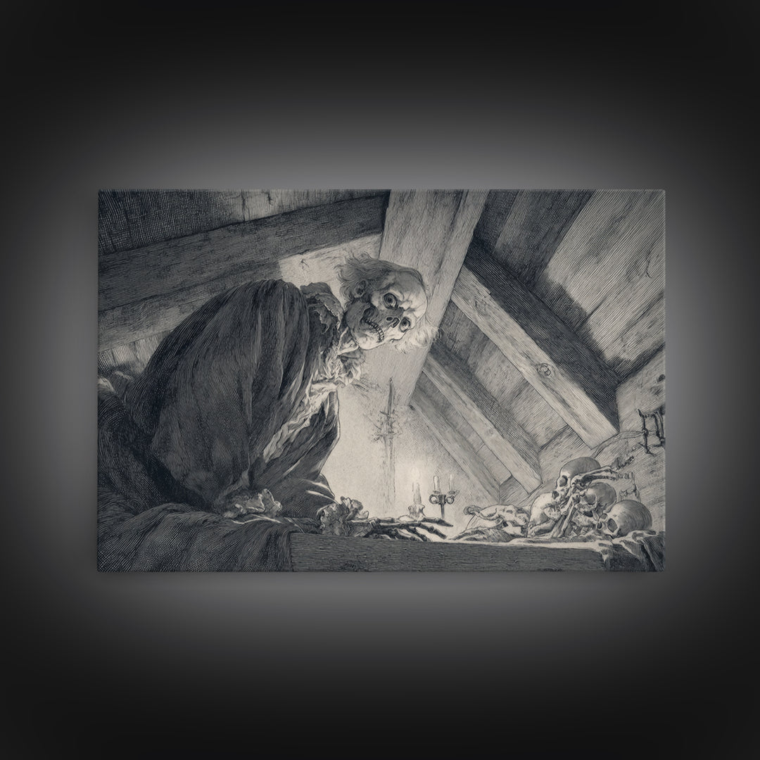 The Attic Whisperer, Decadent Gothic Art, Landscape Wall Art, Dark Halloween Decor, Canvas Print, Halloween Wall Art