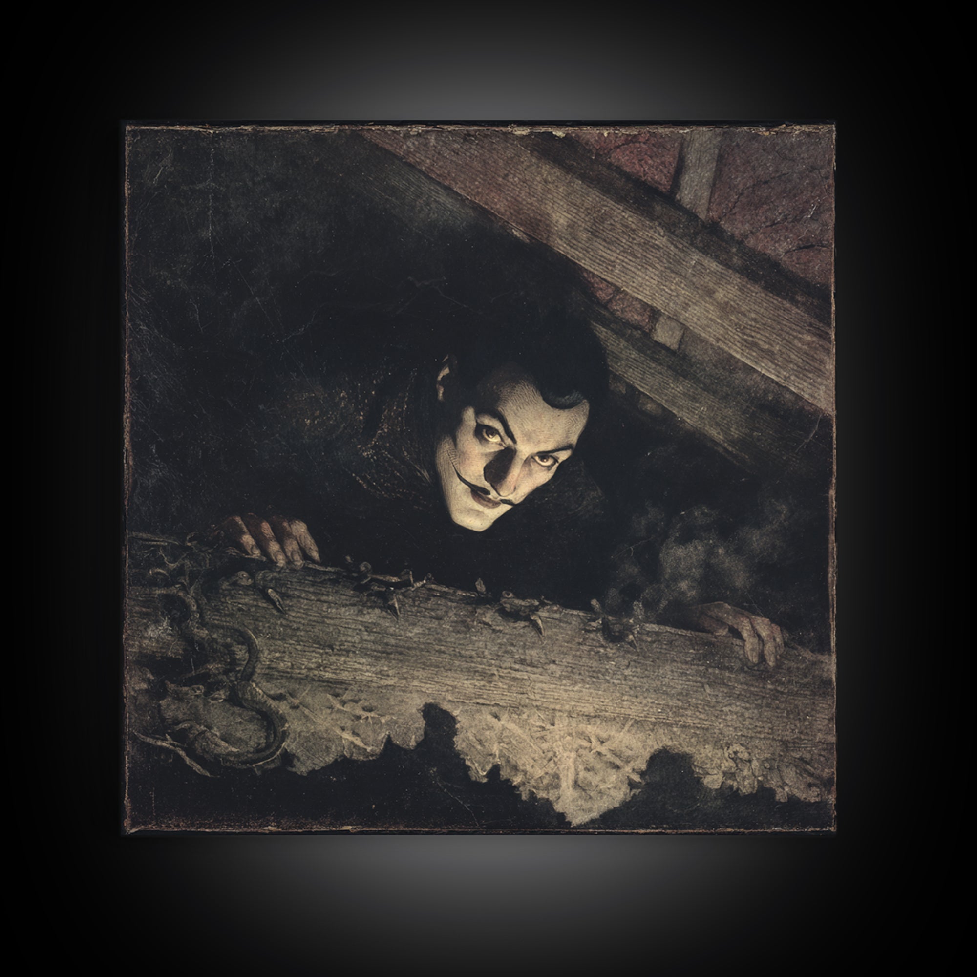 The Attic Whisperer, Dark Symbolist Art, Square Wall Art, Gothic Horror Wall Art, Canvas Print, Halloween Wall Art