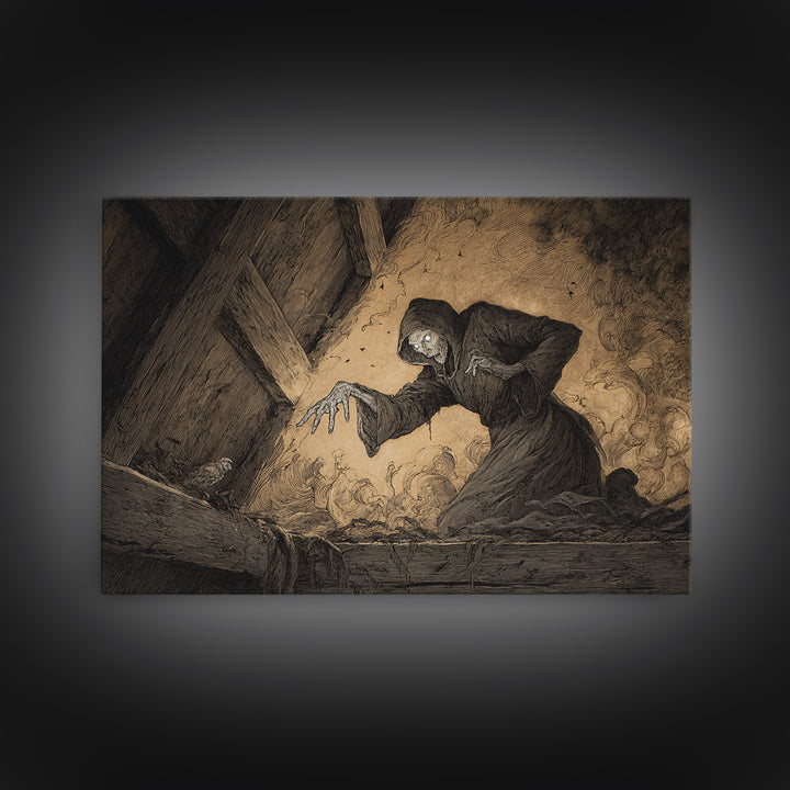 The Attic Whisperer, Expressionist Nightmare Art, Landscape Wall Art, Gothic Horror Wall Art, Canvas Print, Halloween Wall Art