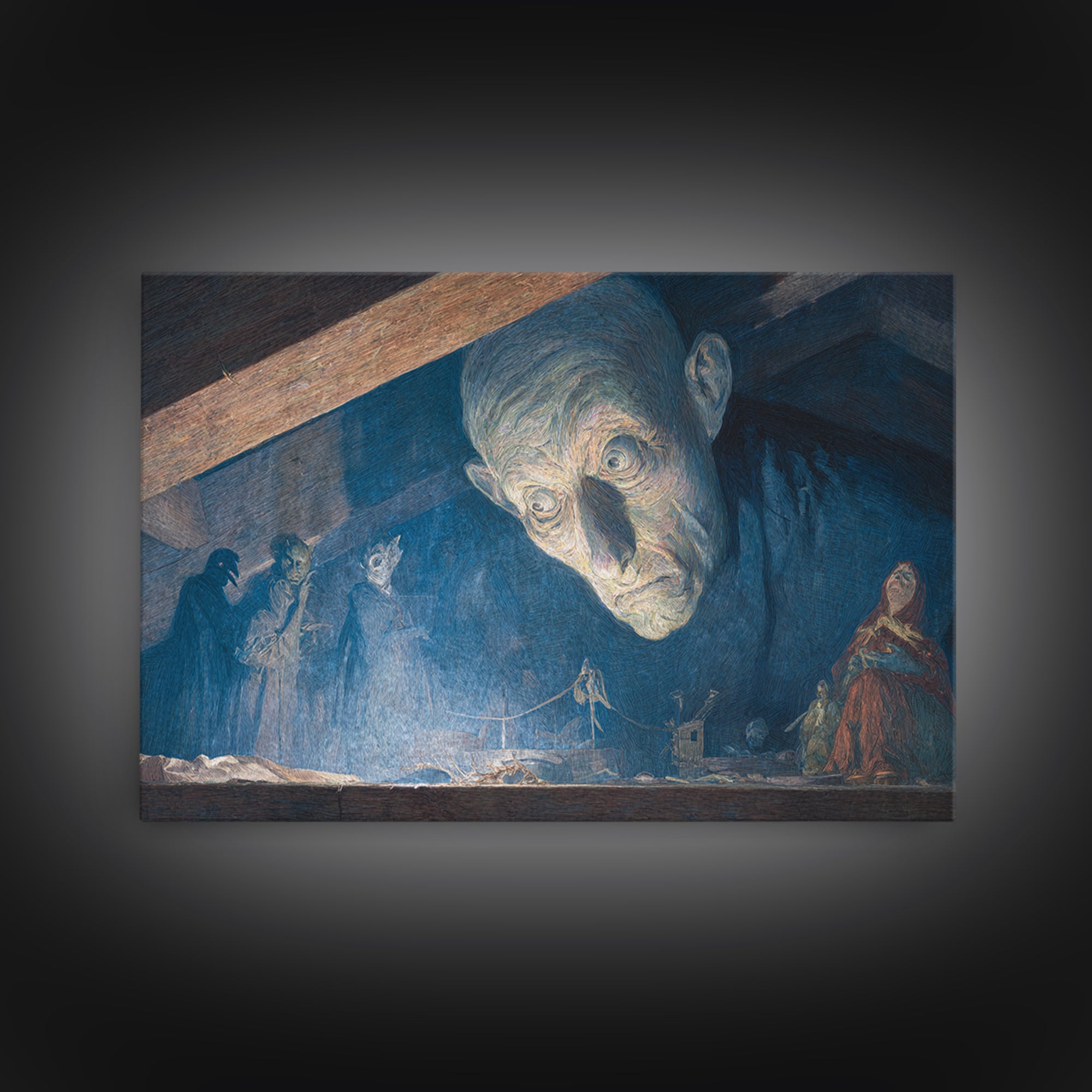 The Attic Whisperer, Expressionist Gothic Art, Landscape Wall Art, Dark Fantasy Wall Art, Framed Canvas Print, Halloween Wall Art