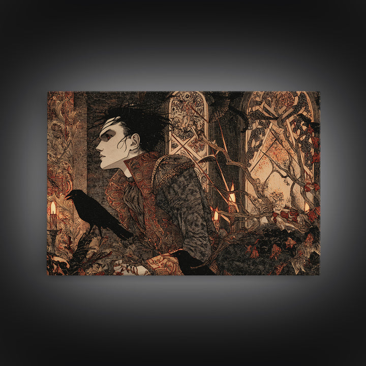 The Attic Whisperer, Stained Glass Gothic Art, Landscape Wall Art, Dark Halloween Decor, Canvas Print, Halloween Wall Art, Macabre Wall Art