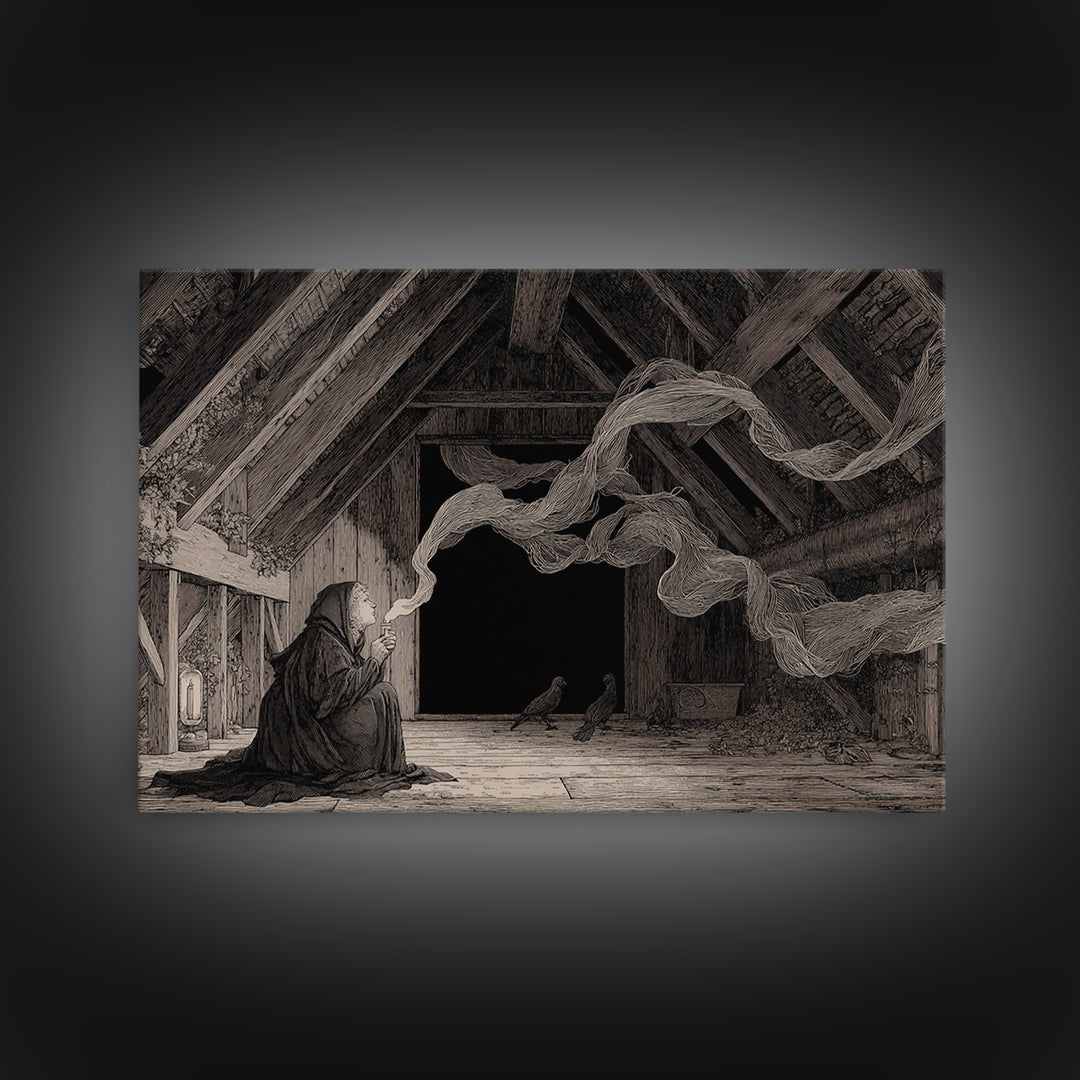 The Attic Whisperer, Victorian Macabre Art, Landscape Wall Art, Dark Fantasy Wall Art, Canvas Print, Halloween Wall Art