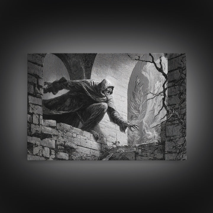The Chimney Phantom, Gothic Engraving Art, Landscape Wall Art, Gothic Horror Wall Art, Framed Canvas Print, Halloween Wall Art