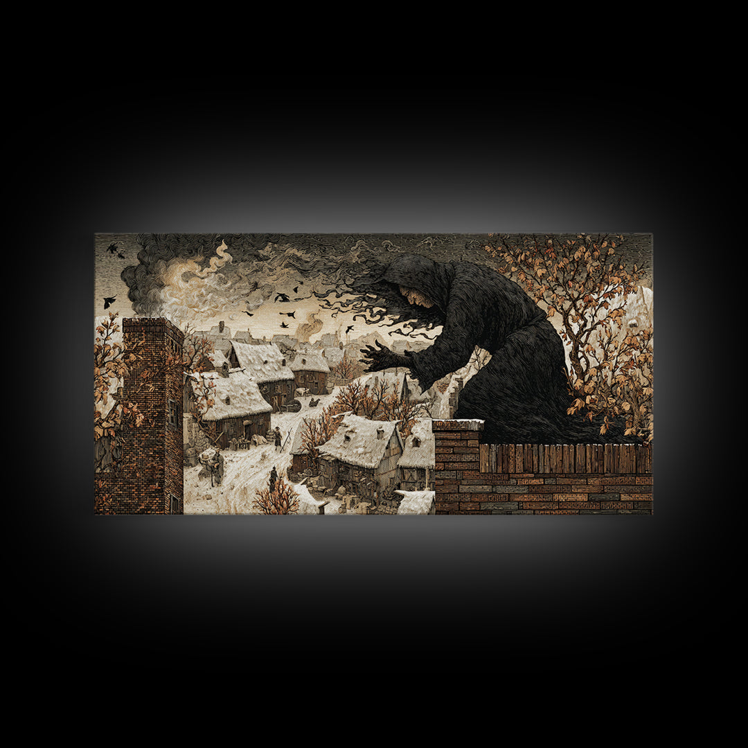 The Chimney Phantom, Northern Renaissance Horror, Wide Panoramic Art, Dark Fantasy Wall Art, Canvas Print, Halloween Wall Art