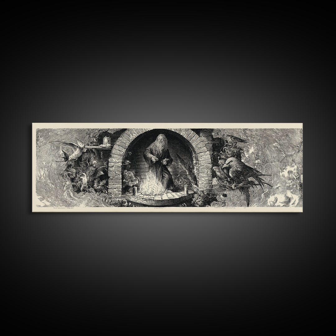 The Chimney Phantom, Renaissance Engraving Art, Extra Wide Wall Art, Gothic Horror Wall Art, Framed Canvas Print, Halloween Wall Art