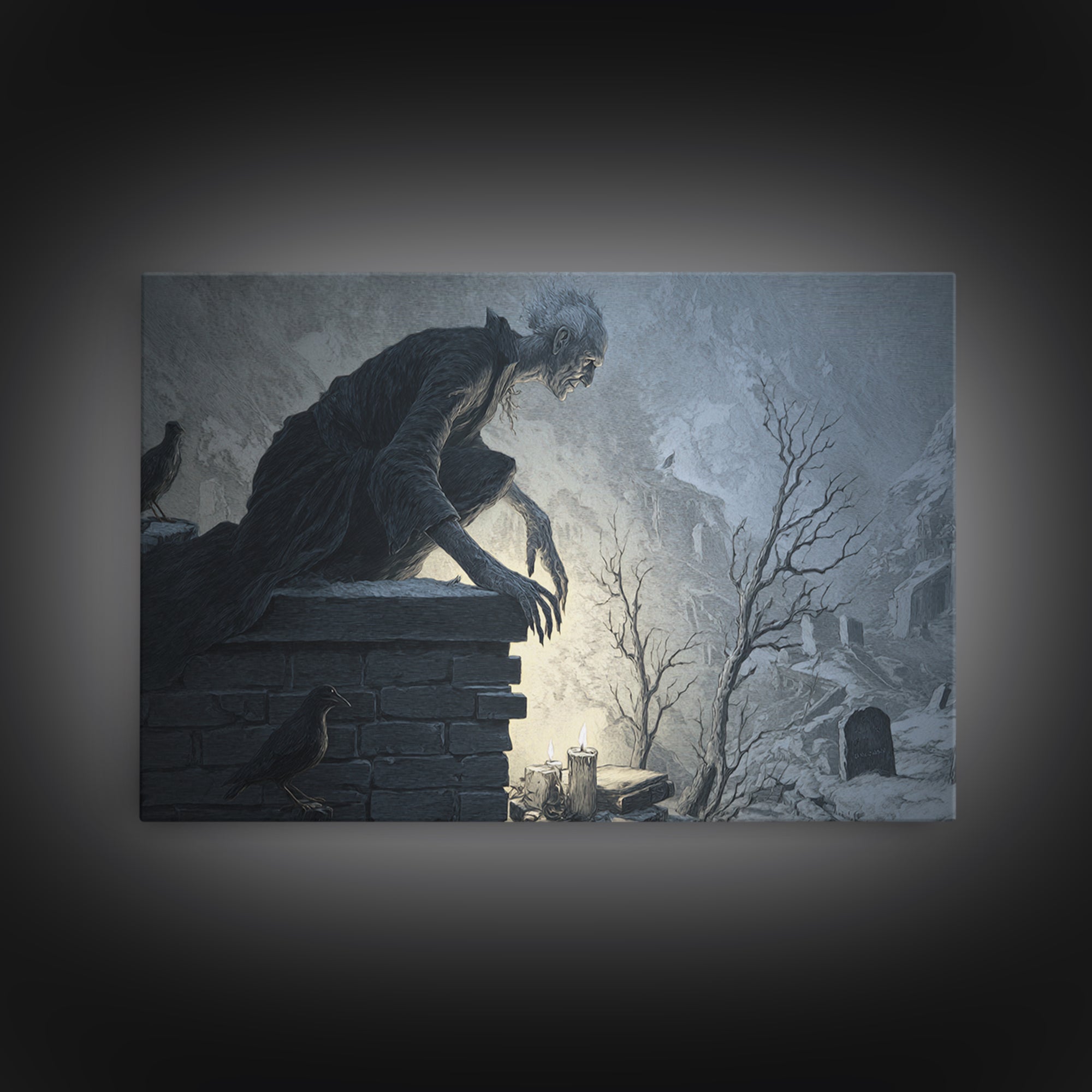 The Chimney Phantom, Romantic Gothic Landscape, Landscape Wall Art, Dark Fantasy Wall Art, Framed Canvas Print, Halloween Wall Art
