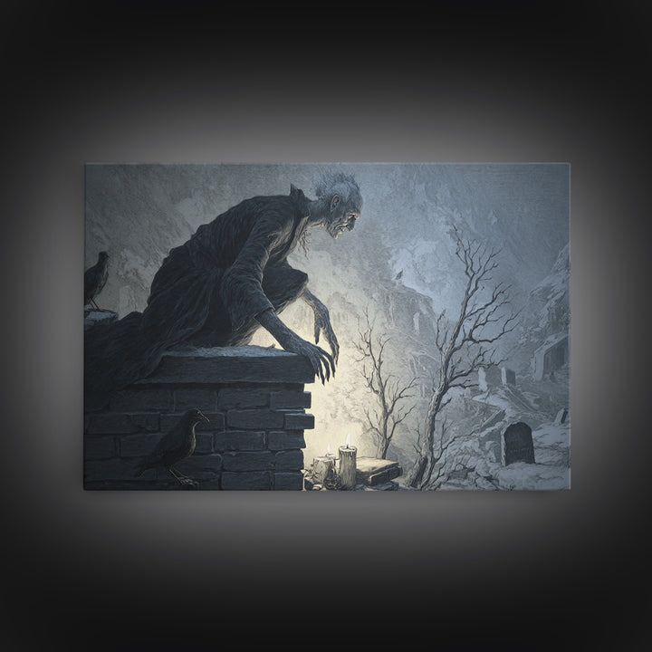 The Chimney Phantom, Romantic Gothic Landscape, Landscape Wall Art, Dark Fantasy Wall Art, Framed Canvas Print, Halloween Wall Art