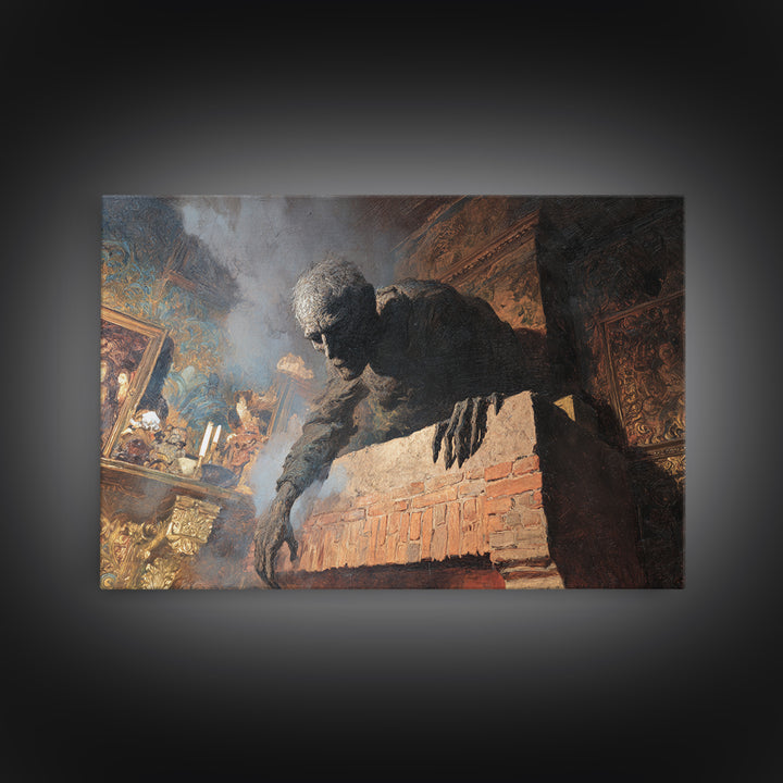 The Chimney Phantom, Ornate Symbolist Art, Landscape Wall Art, Macabre Wall Art, Framed Canvas Print, Halloween Wall Art