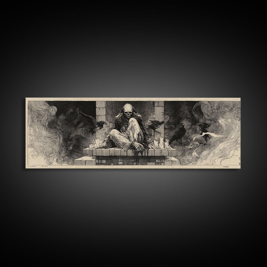 The Chimney Phantom, Decadent Gothic Art, Extra Wide Wall Art, Gothic Horror Wall Art, Framed Canvas Print, Halloween Wall Art