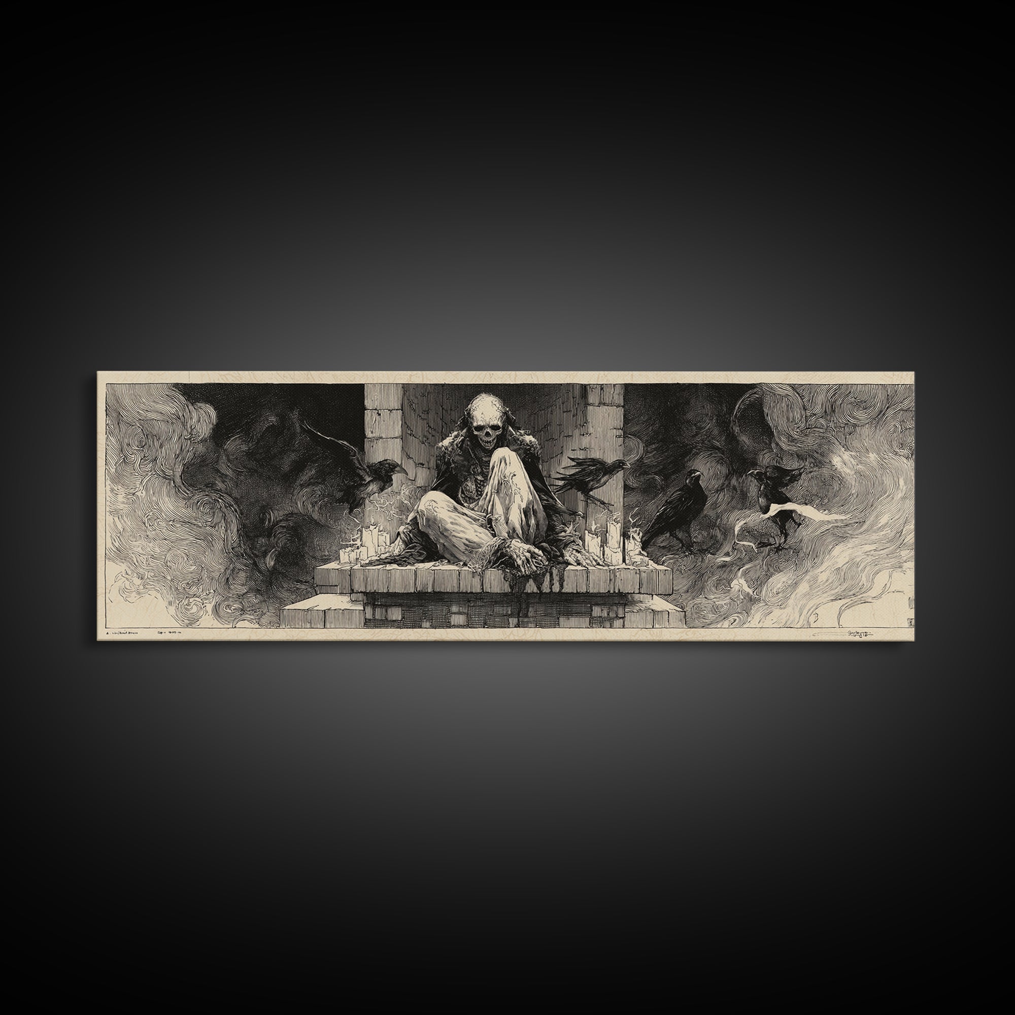 The Chimney Phantom, Decadent Gothic Art, Extra Wide Wall Art, Gothic Horror Wall Art, Framed Canvas Print, Halloween Wall Art