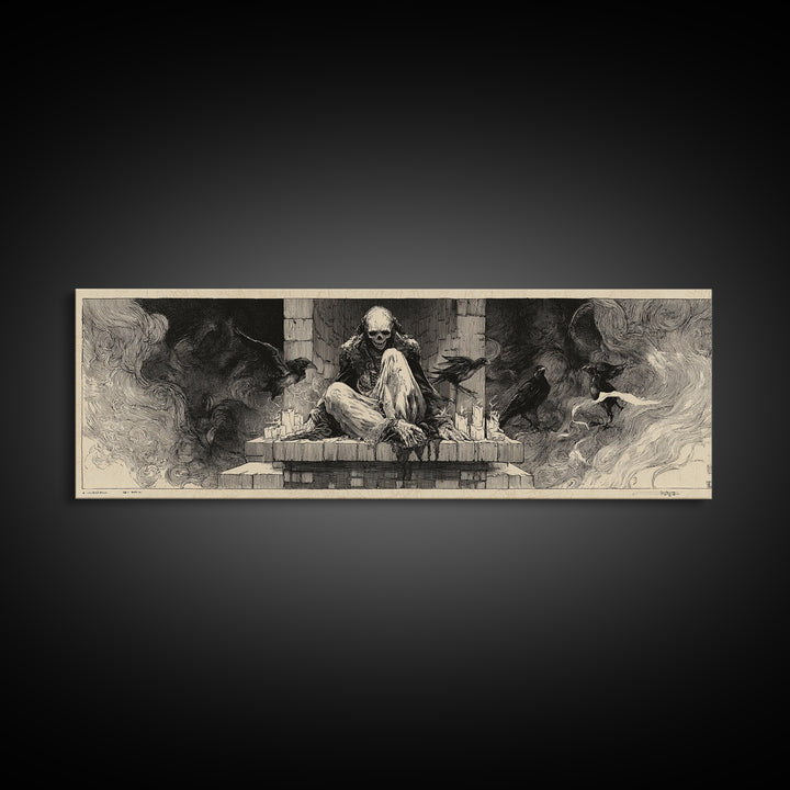 The Chimney Phantom, Decadent Gothic Art, Extra Wide Wall Art, Gothic Horror Wall Art, Framed Canvas Print, Halloween Wall Art
