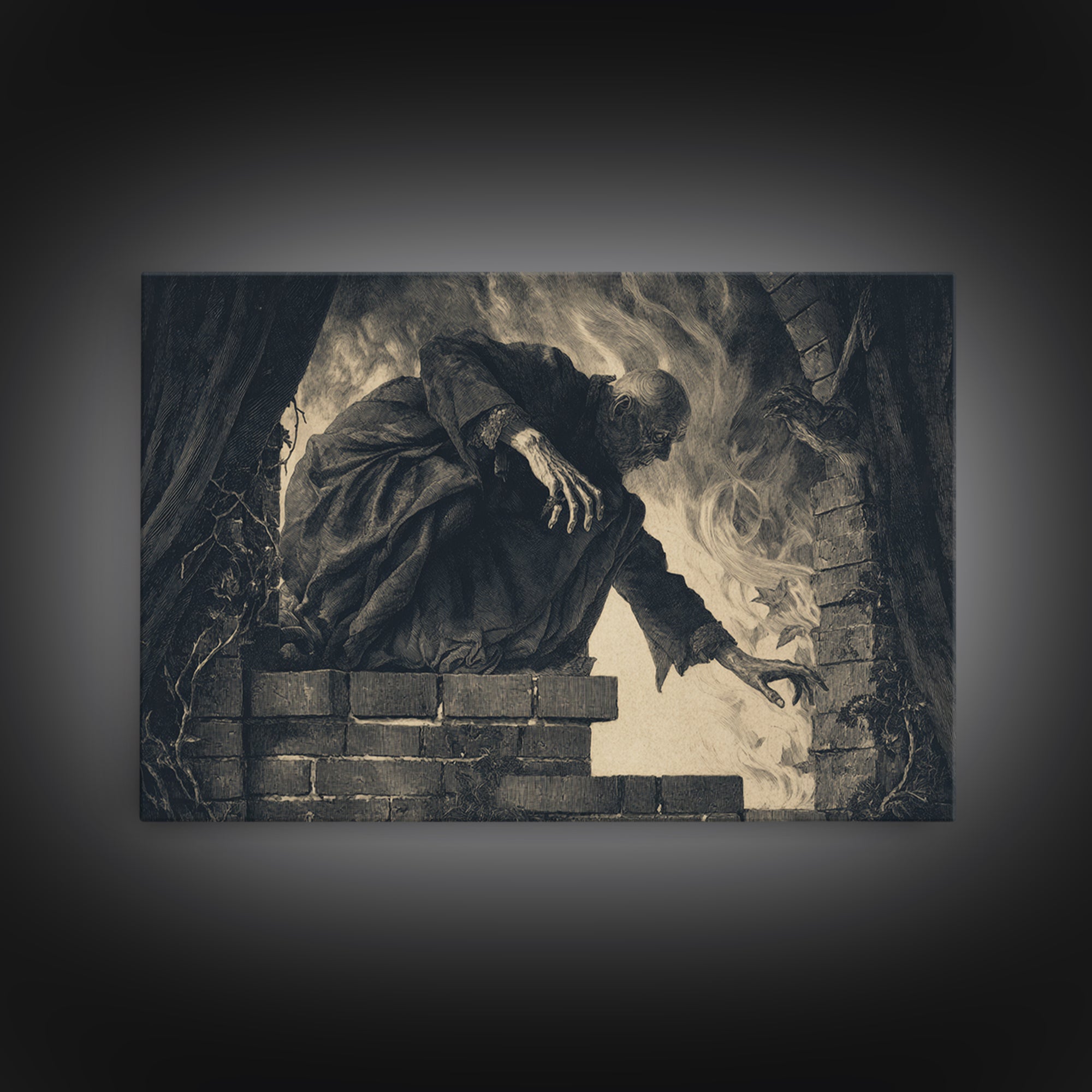 The Chimney Phantom, Dark Symbolist Art, Landscape Wall Art, Dark Fantasy Wall Art, Framed Canvas Print, Halloween Wall Art