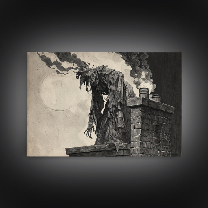 The Chimney Phantom, Expressionist Nightmare Art, Landscape Wall Art, Dark Halloween Decor, Canvas Print, Halloween Wall Art
