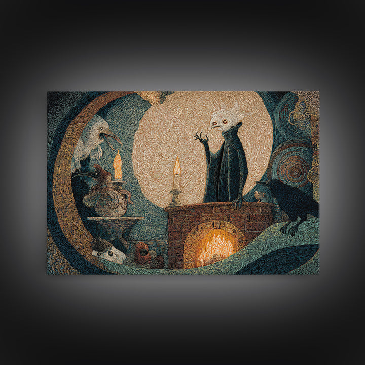 The Chimney Phantom, Expressionist Gothic Art, Landscape Wall Art, Dark Fantasy Wall Art, Framed Canvas Print, Halloween Wall Art