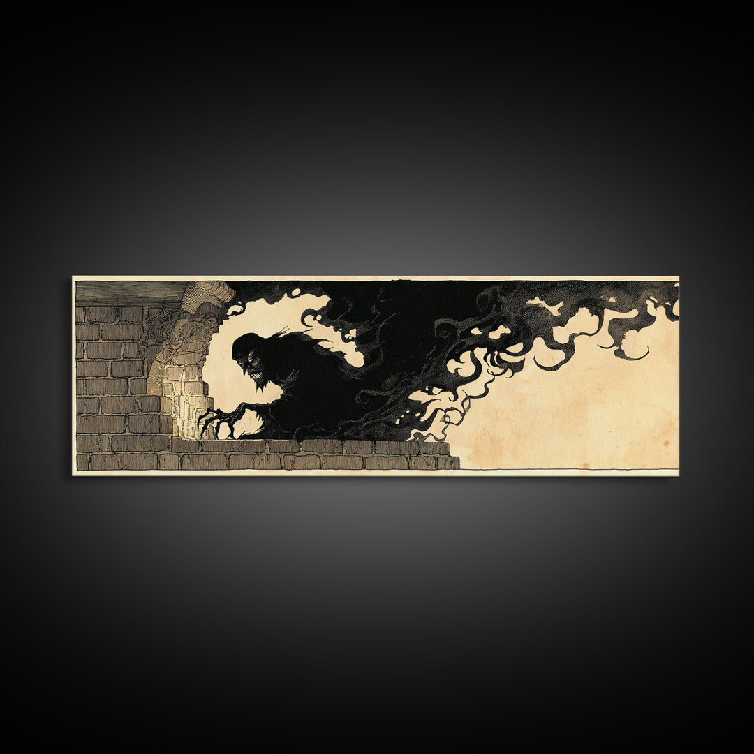 The Chimney Phantom, Decadent Line Art, Extra Wide Wall Art, Gothic Horror Wall Art, Canvas Print, Halloween Wall Art
