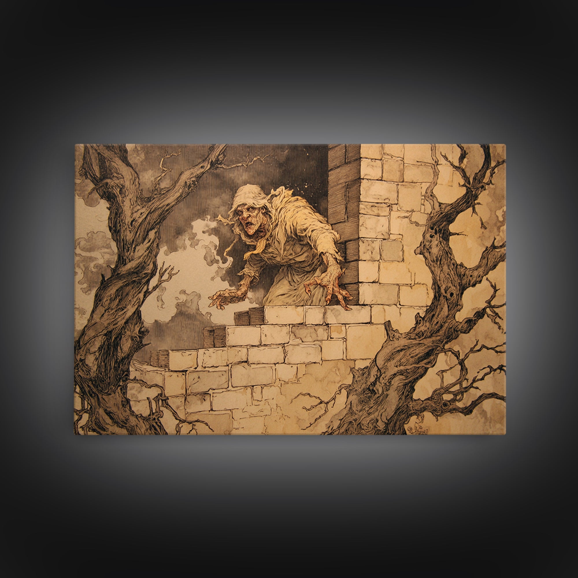 The Chimney Phantom, Gothic Storybook Art, Landscape Wall Art, Dark Fantasy Wall Art, Canvas Print, Halloween Wall Art
