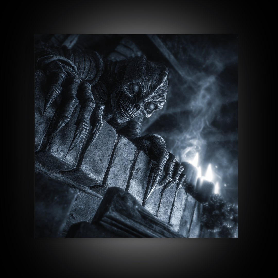 The Chimney Phantom, Biomechanical Horror Art, Square Wall Art, Dark Fantasy Wall Art, Framed Canvas Print, Halloween Wall Art