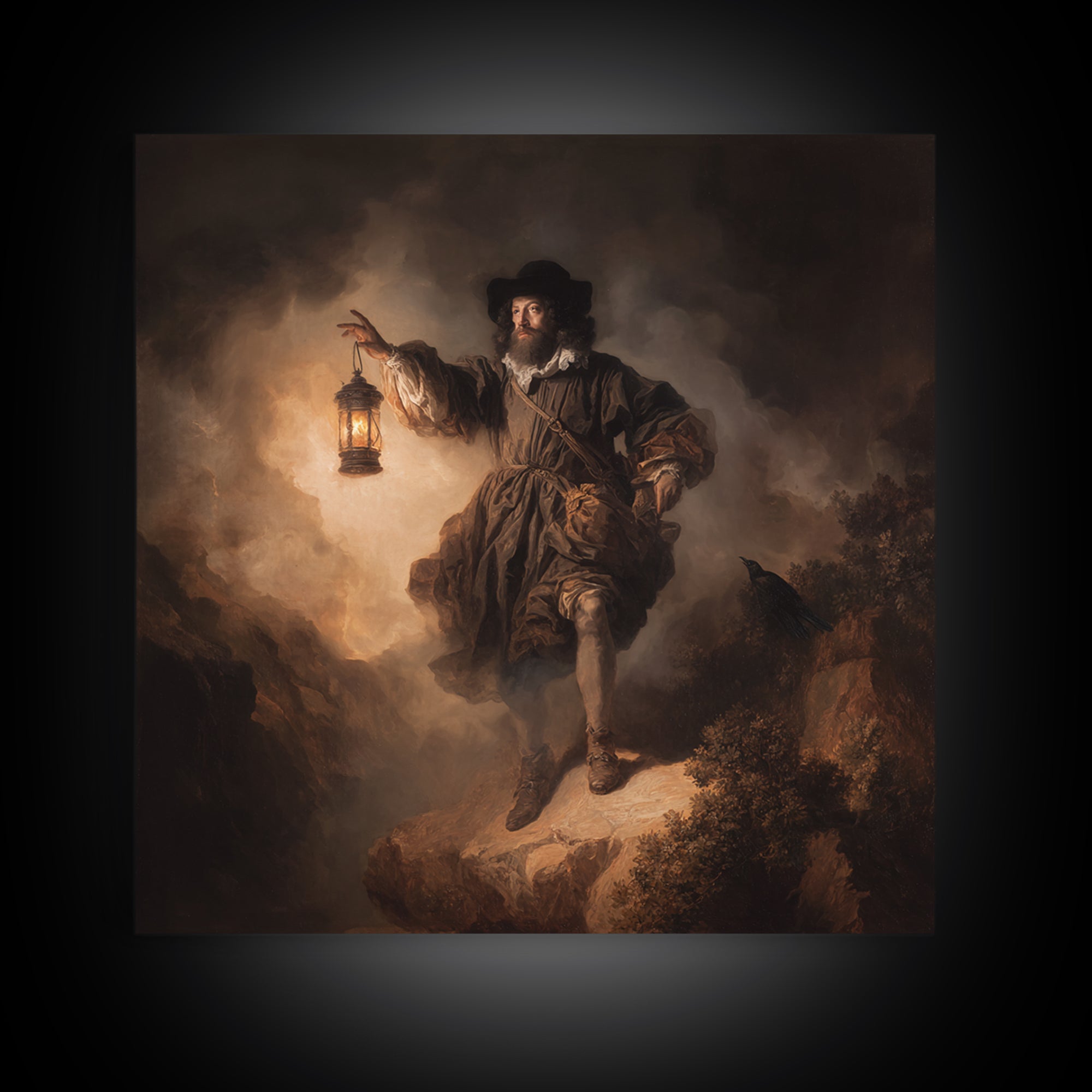 The Lantern Specter, Baroque Witchcraft Art, Square Wall Art, Dark Fantasy Wall Art, Framed Canvas Print, Halloween Wall Art