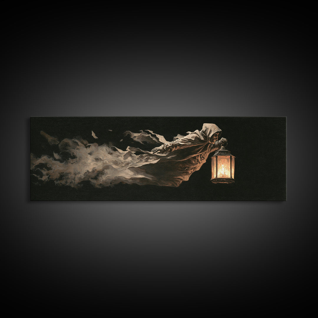 The Lantern Specter, Dark Romantic Horror Art, Extra Wide Wall Art, Dark Fantasy Wall Art, Canvas Print, Halloween Wall Art