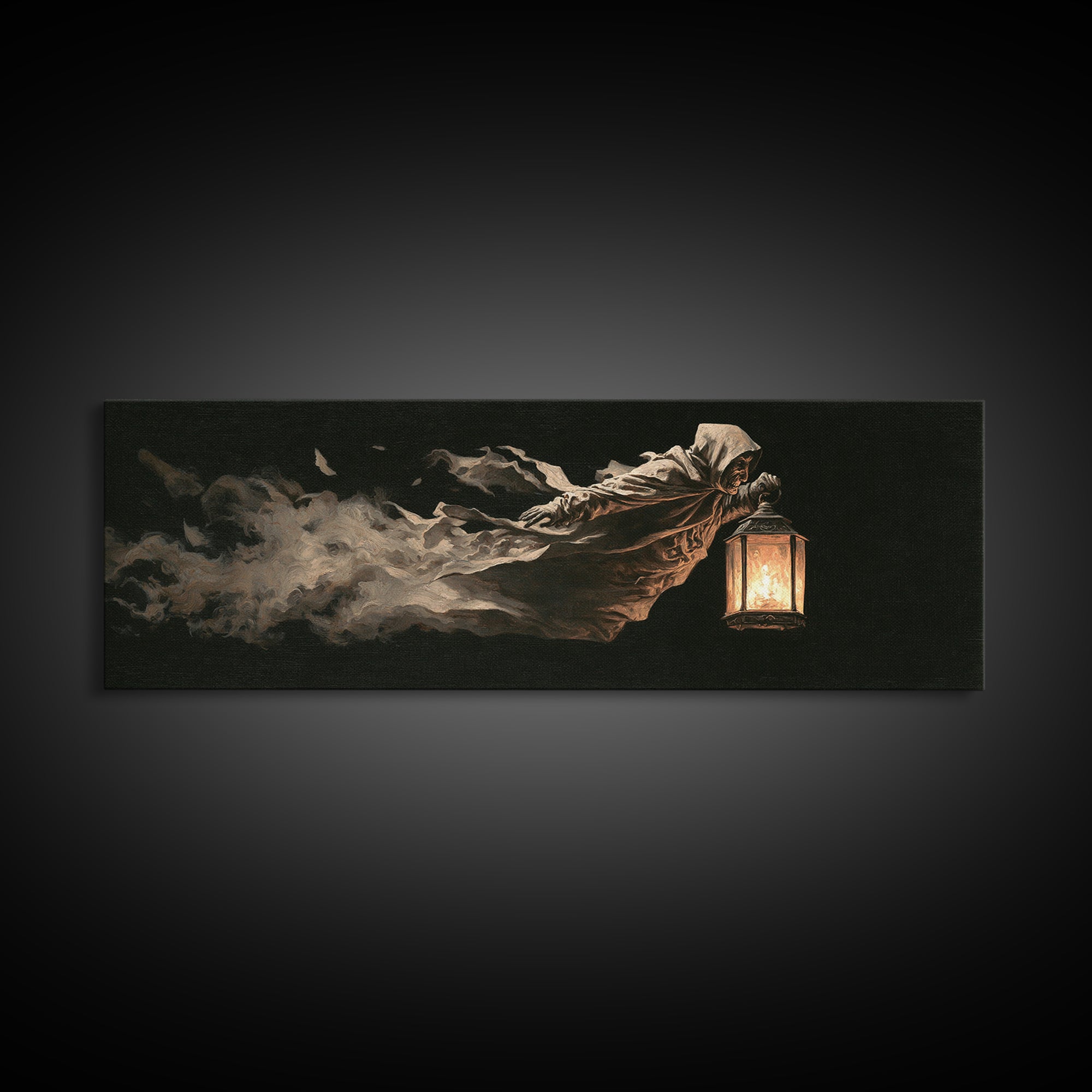 The Lantern Specter, Dark Romantic Horror Art, Extra Wide Wall Art, Dark Fantasy Wall Art, Canvas Print, Halloween Wall Art