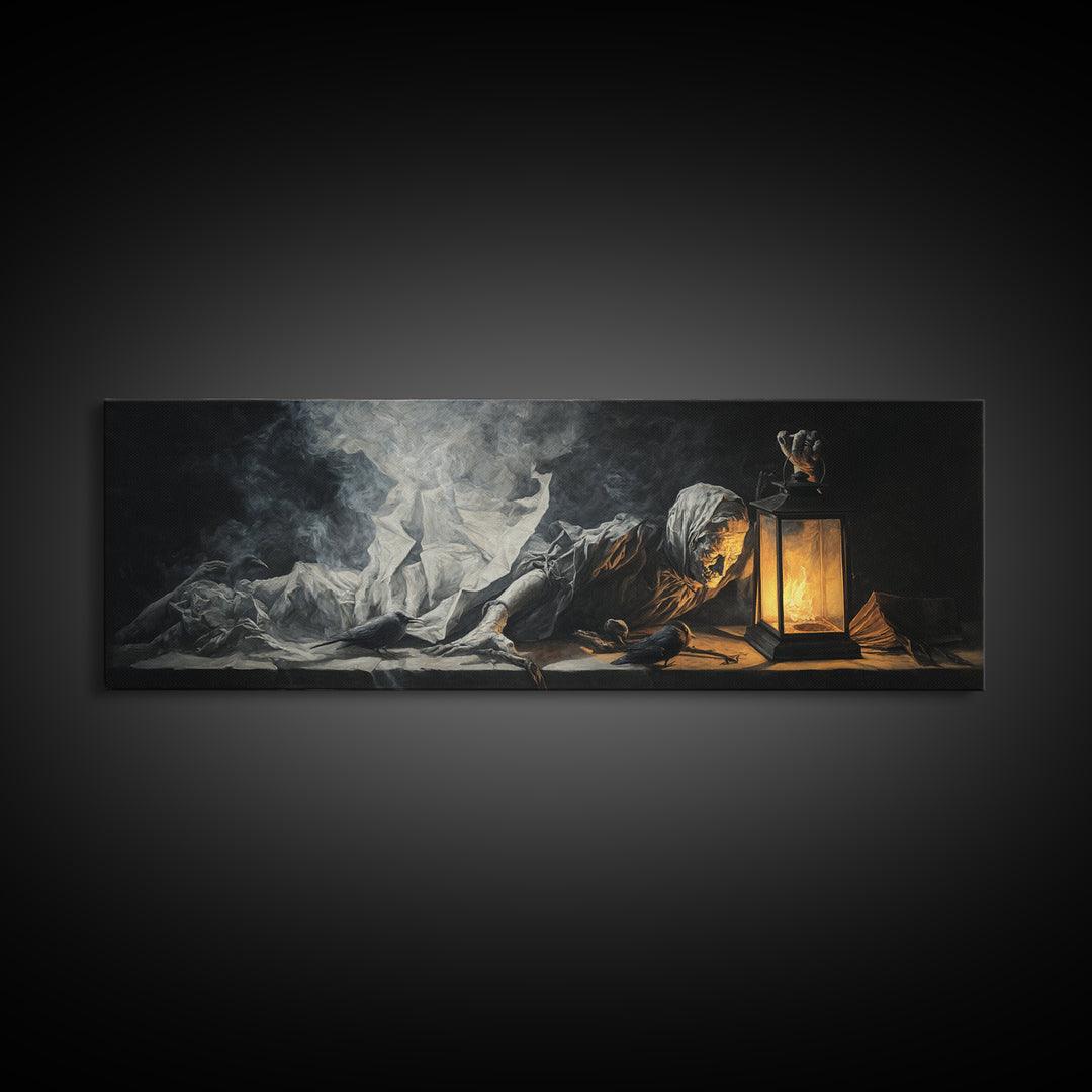 The Lantern Specter, Gothic Nightmare Art, Extra Wide Wall Art, Dark Fantasy Wall Art, Canvas Print, Halloween Wall Art